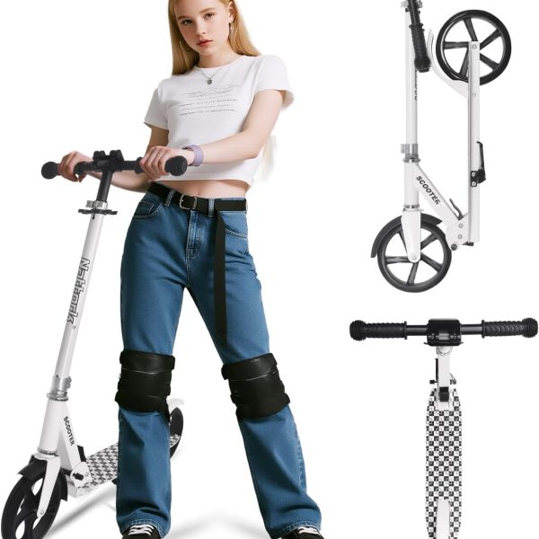 Nattork Scooter for Kids 8-12, Teens and Adults- Adjustable Height Folding Kick Scooter with Large Sturdy Wheels for a Smooth Ride, Lightweight, Anti-Shock Suspension for Boys and Girls