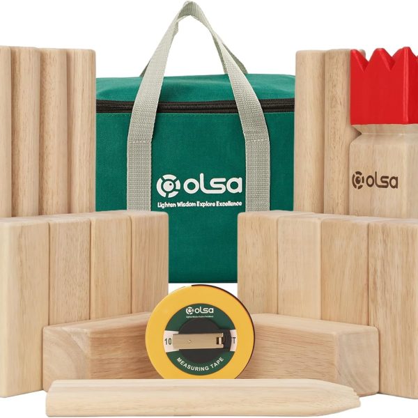 OLSA Kubb Outdoor Games Kubb Yard Games for Adults Family Viking Chess Lawn Game with Carrying Bag Giant Outdoor Toss Games for Backyard Beach Park Camping (Measuring Tape Included)