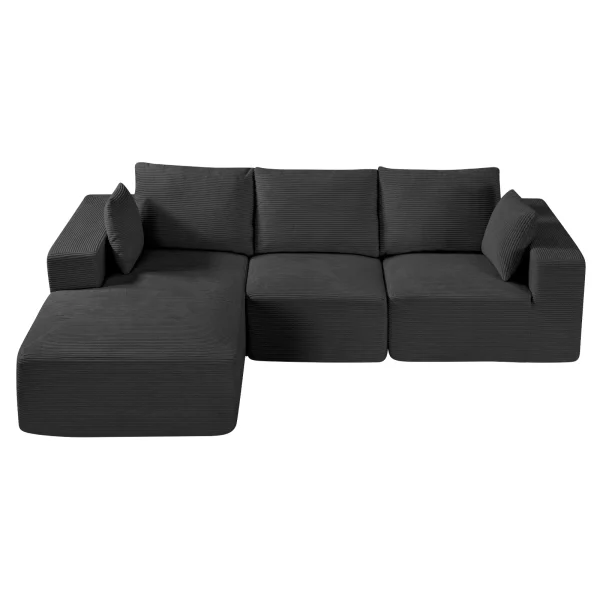 Modular Sectional Sofa L Shaped Cloud Couch with Chaise and Cushion Black